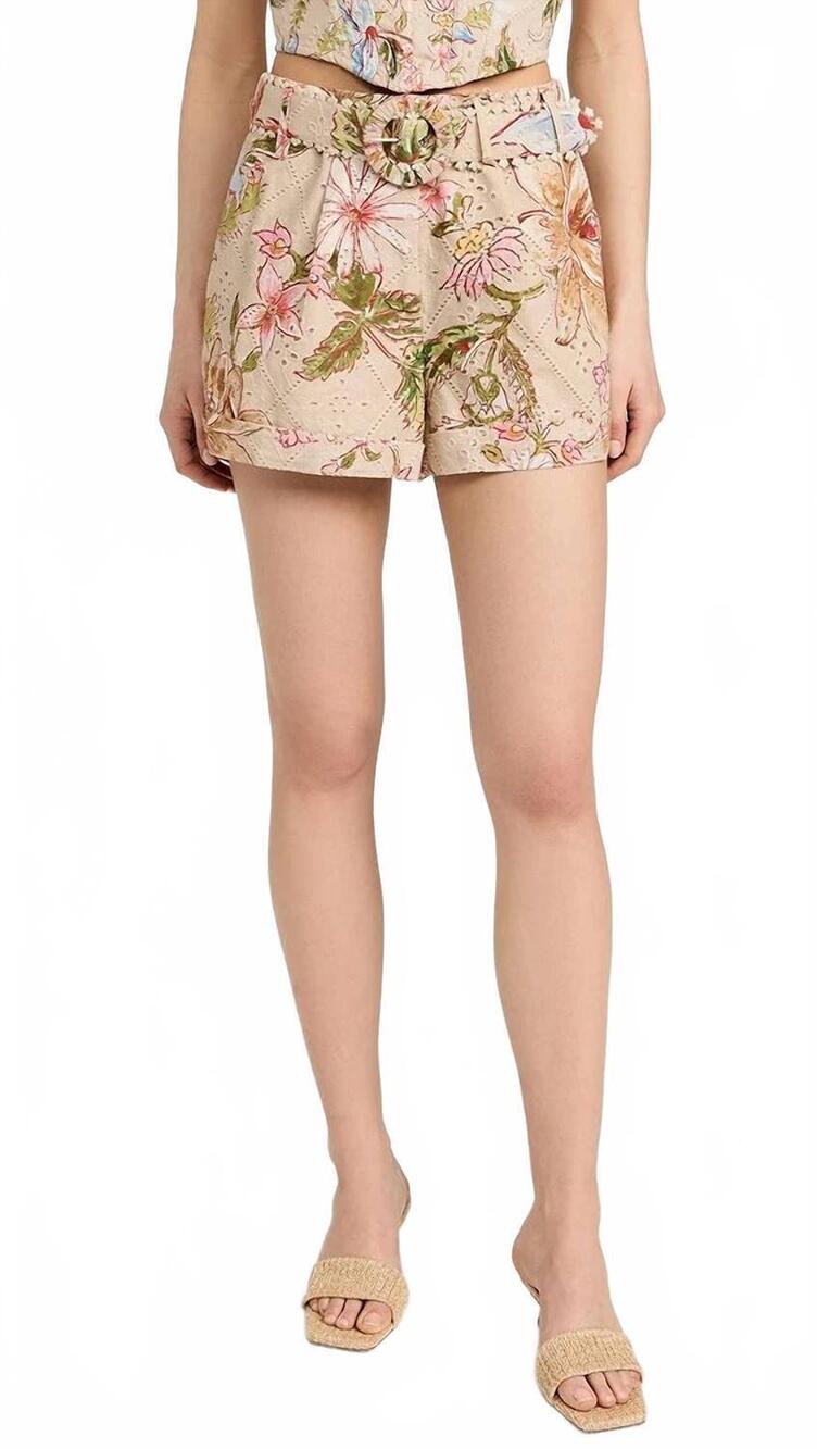 NEW HEMANT & NANDITA buckle belt shorts in beige